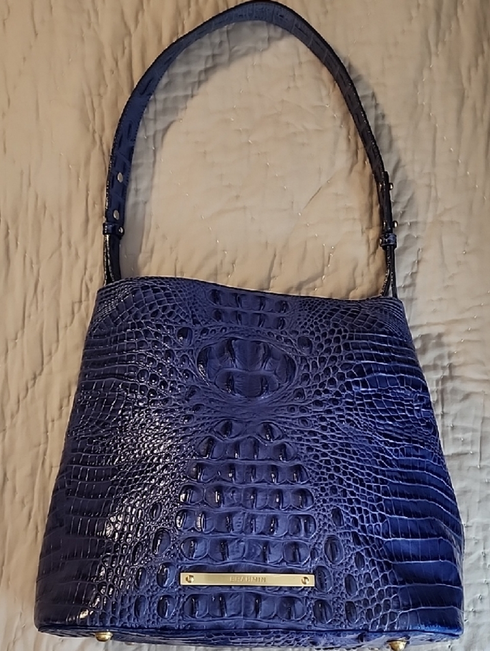 Brahmin Amelia Navy Blue Croc-Embossed Shoulder Bag